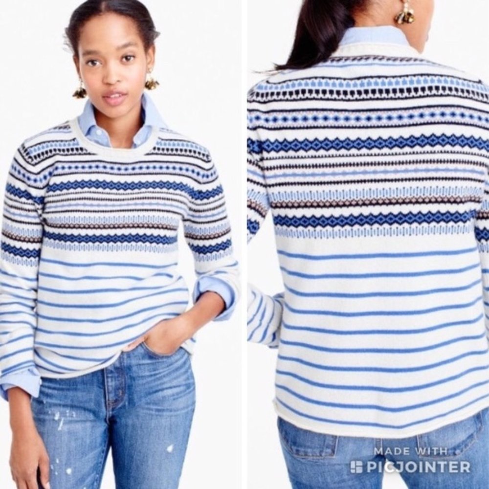 J.Crew white and blue striped wool sweater